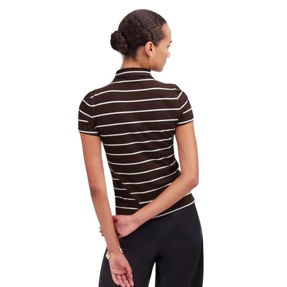 NWT Madewell Striped Mockneck Slim Fit Tee XXS Brown White Short Sleeve - Picture 3 of 9